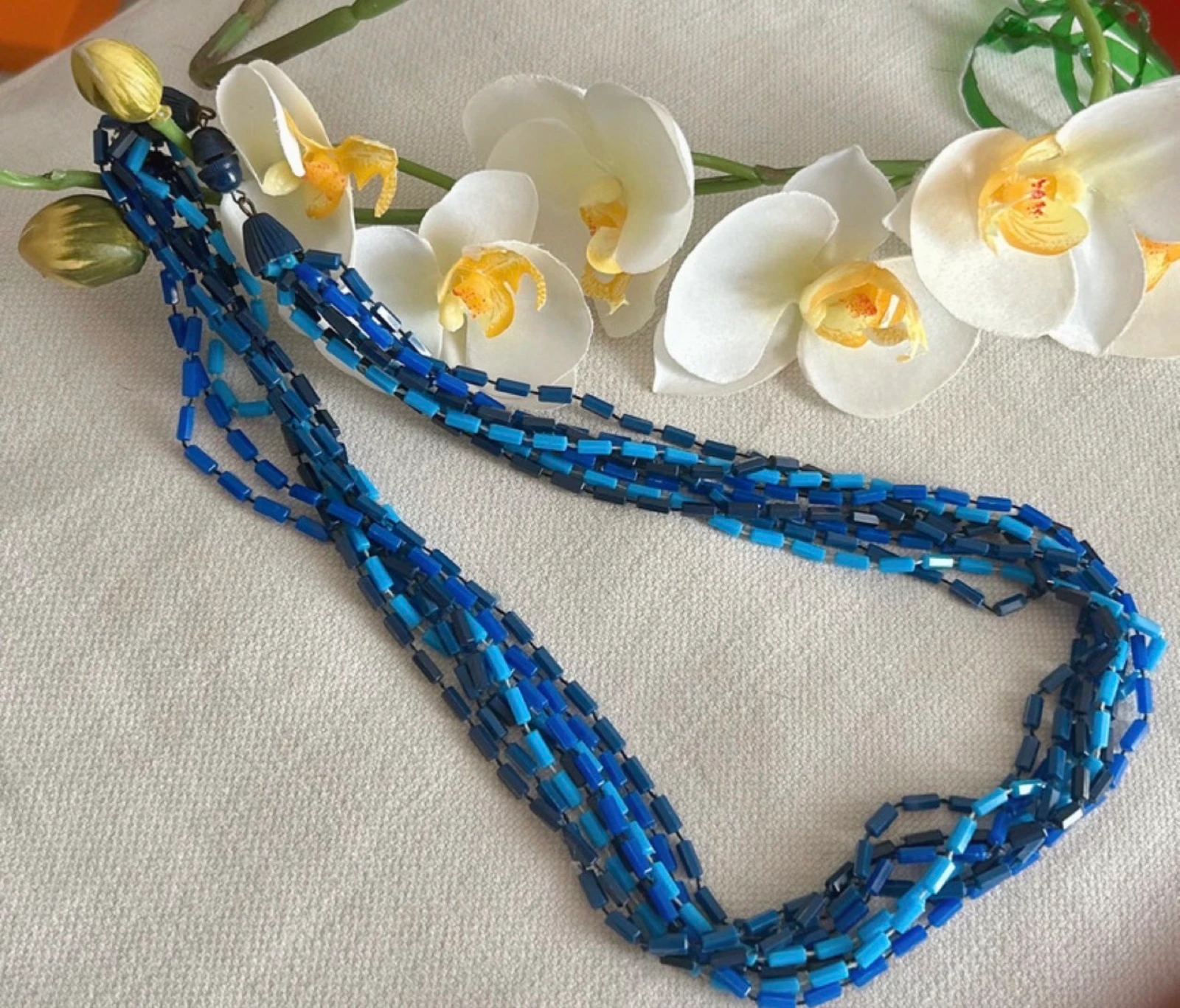 Vintage multi-row blue necklace · two positions – photo 6